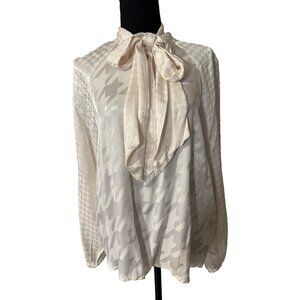 Anthropolgoie Mos Mosh Ecru Top M Medium Bow Tie Neck Textured Long Sleeve NEW